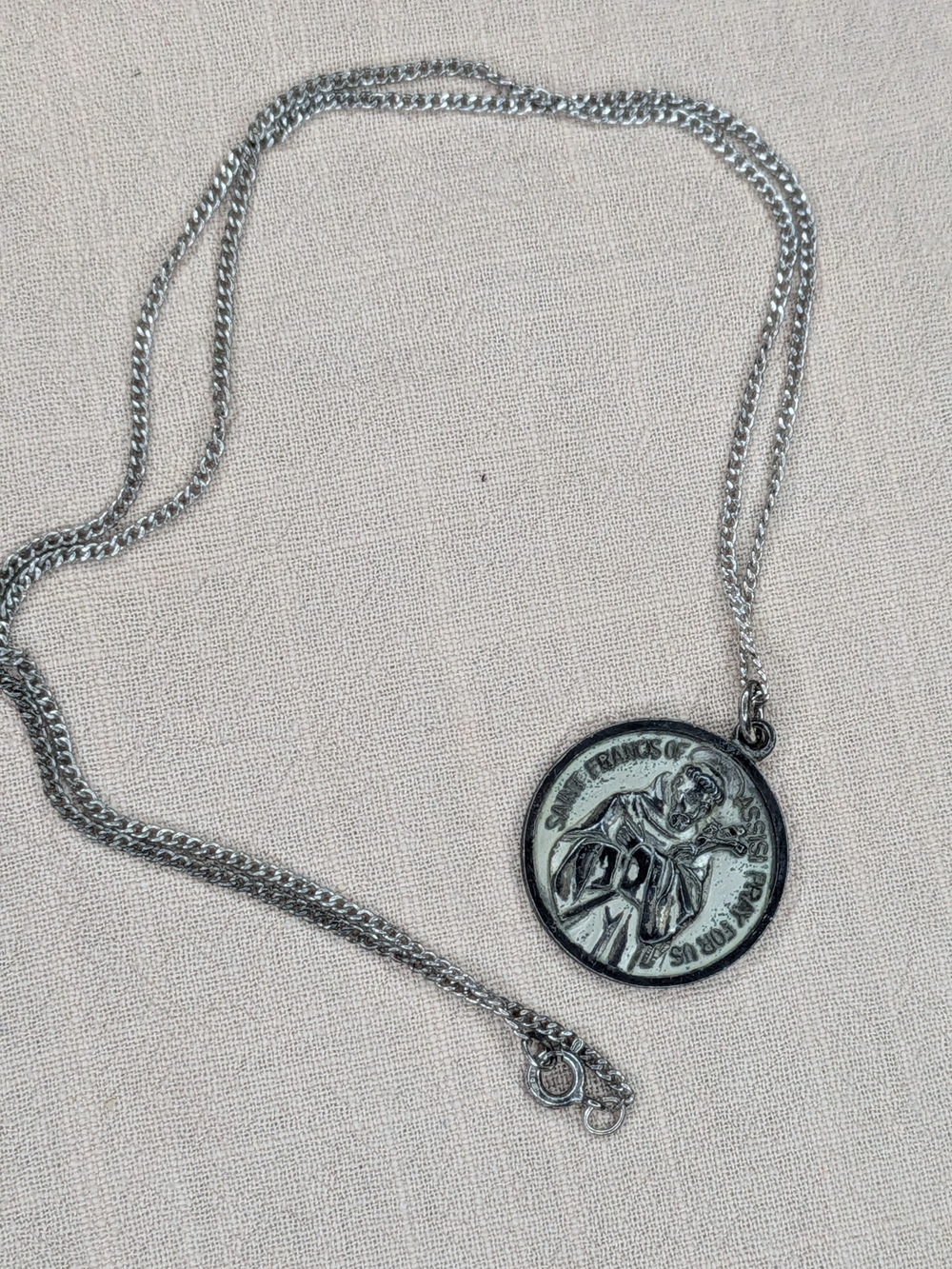 Vintage Sterling Silver St. Francis of Assisi Medal Necklace